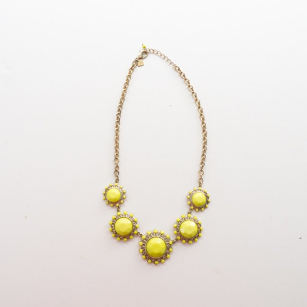 Banana Republic Yellow Sunburst Necklace Gold Chain Sunflower Statement